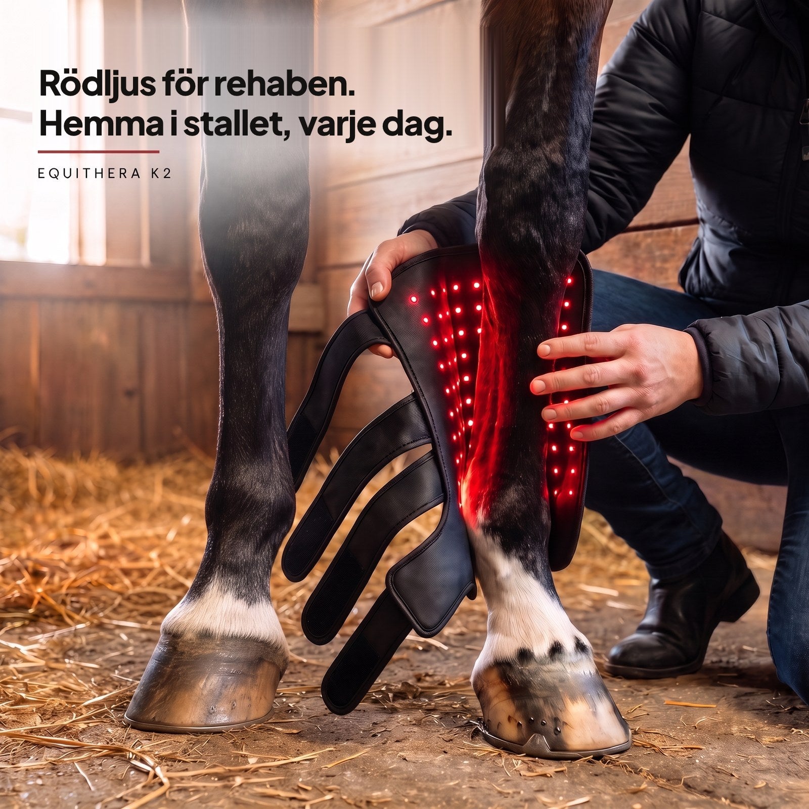EquiThera K2 rödljusdamask i stallet: rödljus för rehaben, hemma varje dag