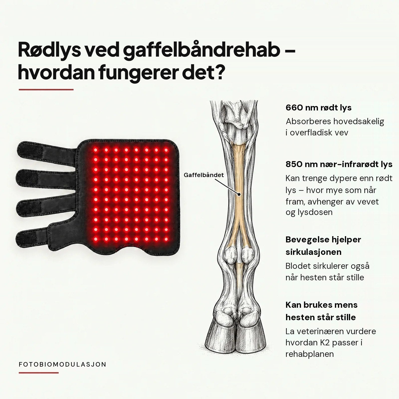 Rødlys ved gaffelbåndsrehab: 660 nm rødt og 850 nm nær-infrarødt lys, slik fungerer det